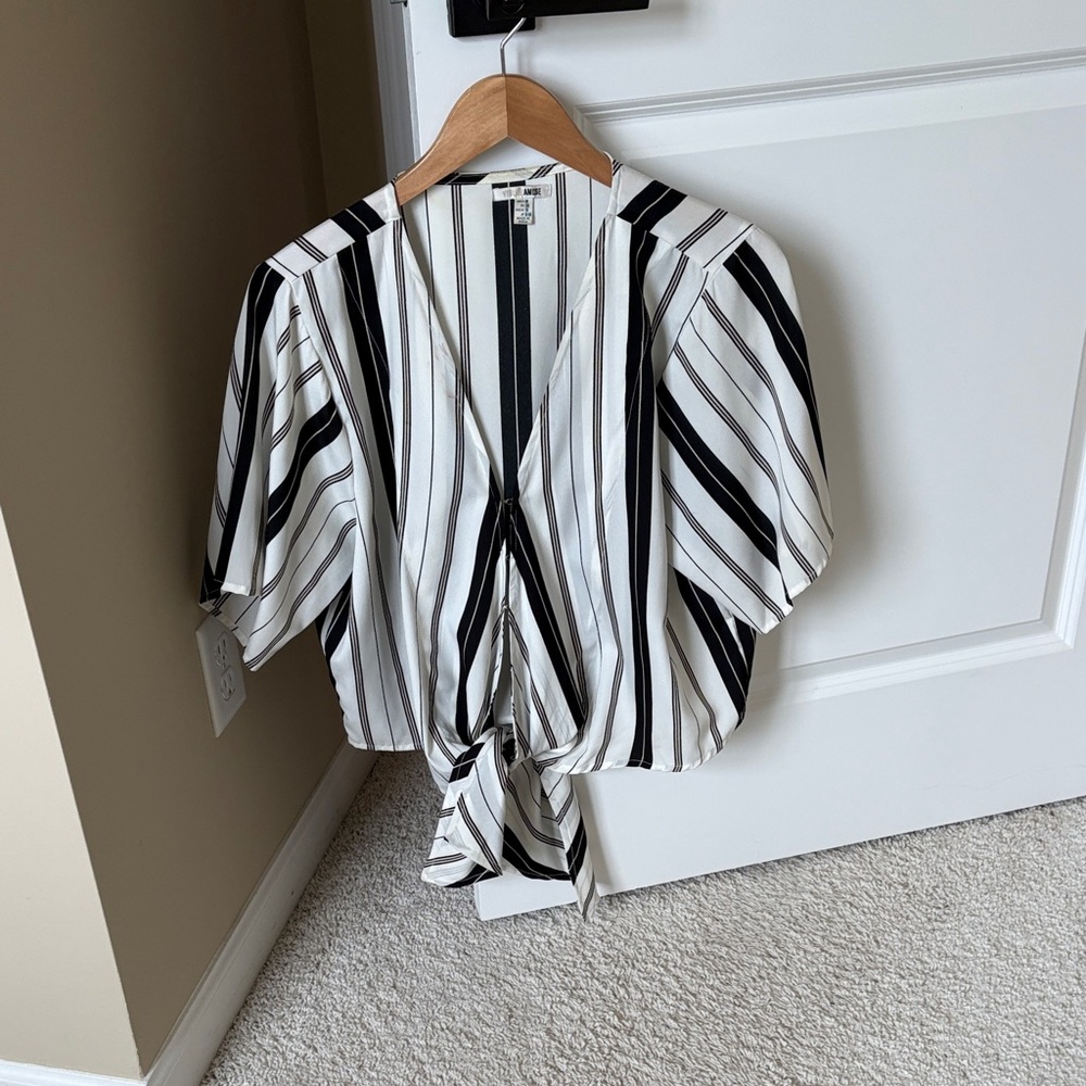 Amuse Society Monochrome Striped Tie-Front Blouse